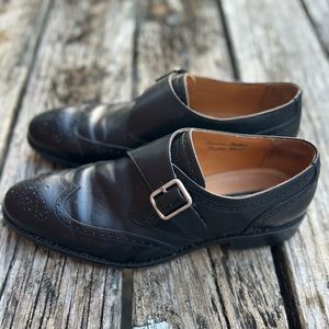 Marco Vittorio Mens Black Italian Leather Monk Strap Buckle Dress Shoes Sz 10.5